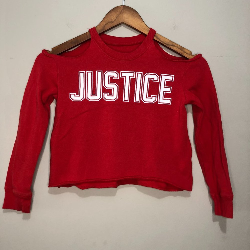 Justice Active Girls Size 6/7 Long Sleeve Cold Shoulder Sweatshirt Red